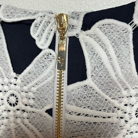 NWT Eliza J Women s Floral lace crochet overlay sleeveless dress Ivory Navy 6 - Picture 4 of 6